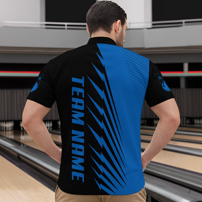 Custom Blue Bowling Shirts for Men Women Team Bowling Polo & 1/4 Zip Shirt MBL48