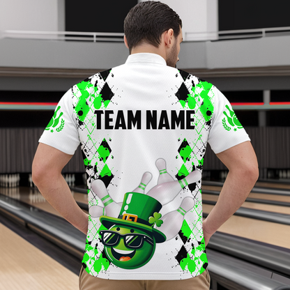 Custom Green Funny Bowling Shirt St Patrick Day Bowling 1/4-Zip Team Jersey Unisex QZT620