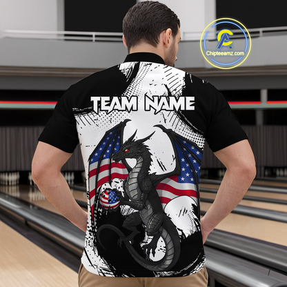Black & White Quarter-Zip Bowling Team Jersey Custom American Dragon Bowling Shirt Unisex QZT687
