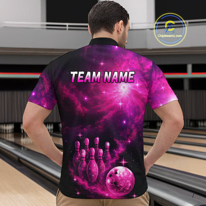 Custom Pink Galaxy Bowling Shirts for Women Men Bowling Jersey for Team Bowl Outfit MBL124
