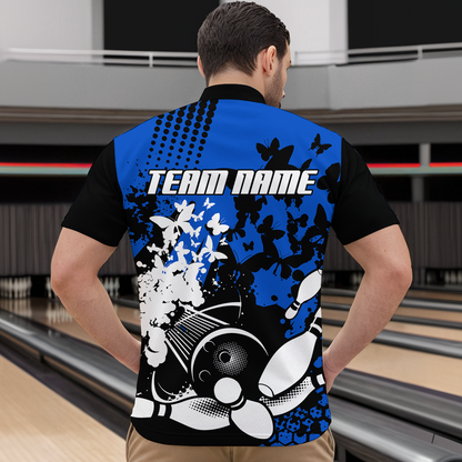 Custom Blue Butterflies Bowling Shirts for Men Women Bowling Jersey Team Name MBL79