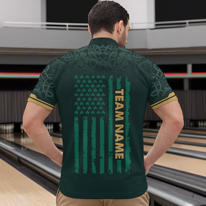 Custom Name St Patrick's Day US Flag Bowling Shirt Men Team Polo & 1/4 Zip Shirts Bowling Team HNT14