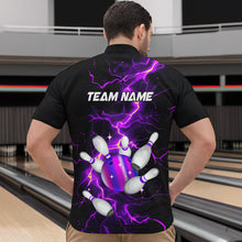 Load image into Gallery viewer, Black and Purple Lightning Bowling Shirts For Men Custom Bowling Team Uniform Bowlers Outfits NQS9597