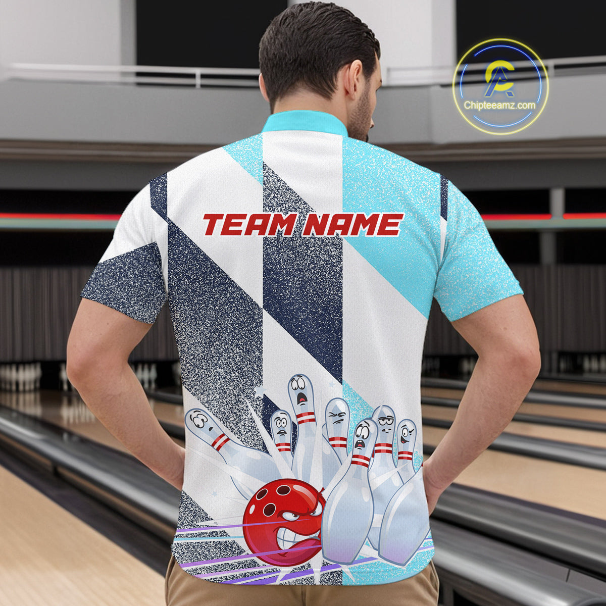 Blue Bowling Shirts for Team Women Men Custom Bowling Polo and 1/4 Zip Shirt MBL226