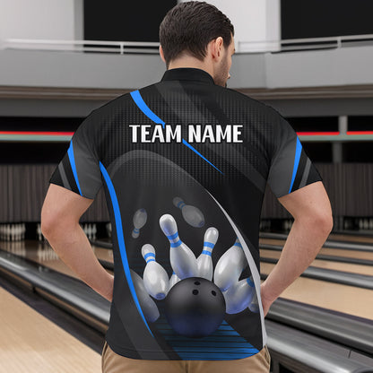 Blue Bowling Shirts for Men Women Team Custom Bowling Polo & Quarter Zip Shirt MBL71