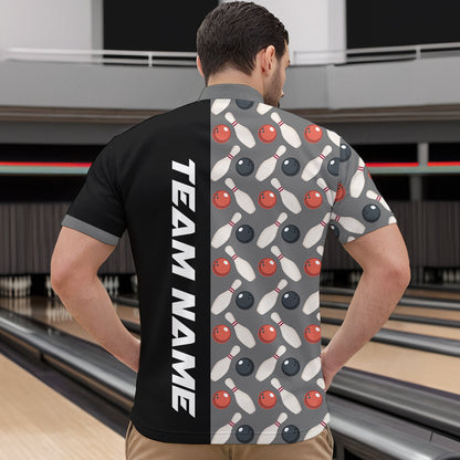 Dark Grey Bowling Pattern Custom Men Bowling Polo & Quarter-Zip Shirts Bowling Team Jerseys HNT45