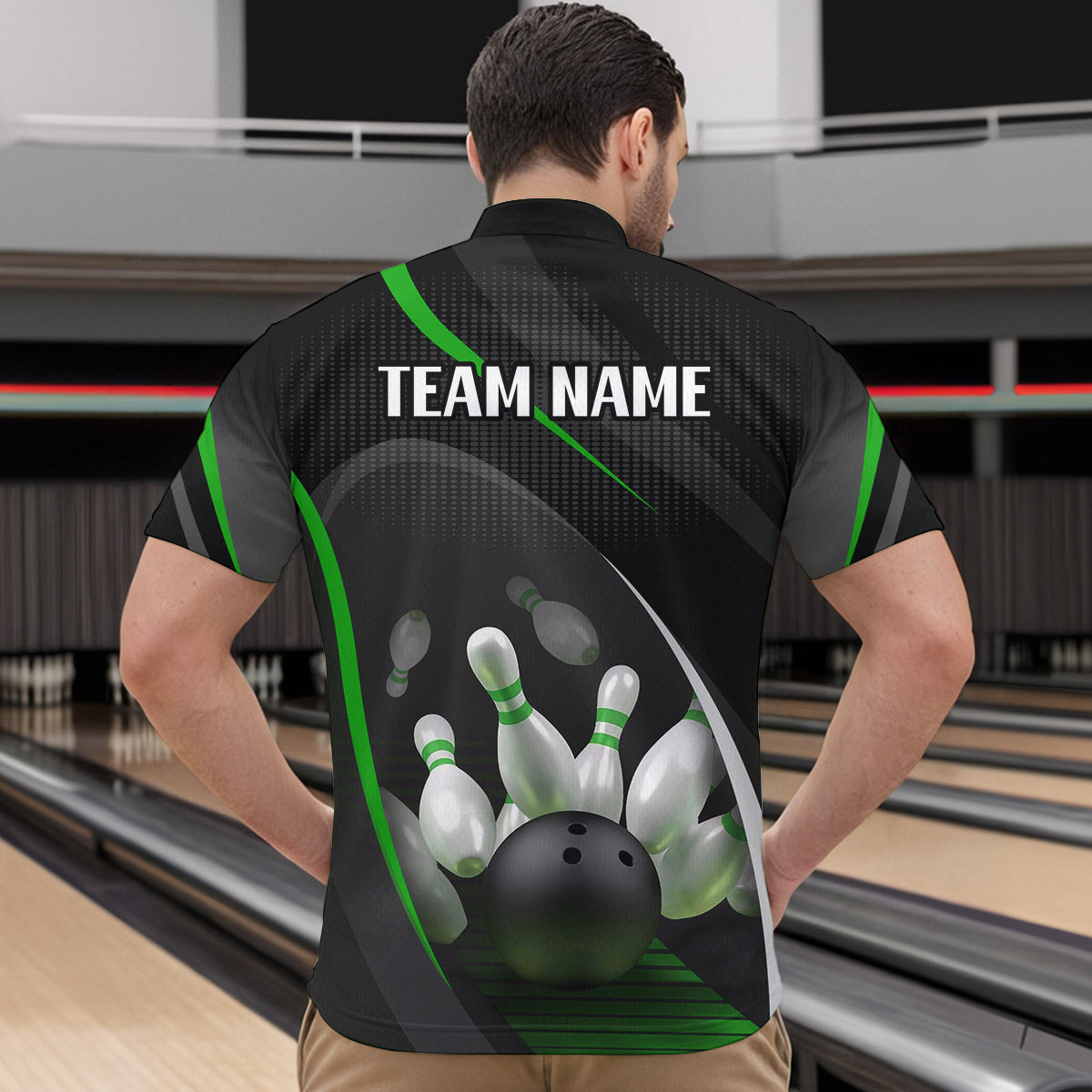 Green Bowling Shirts for Men Women Team Custom Bowling Polo & Quarter Zip Shirt MBL71