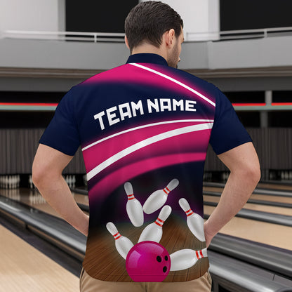 Custom Pink Bowling Jersey Bowling Team Shirts For Men Bowling League Polo & 1/4 Zip HNT163