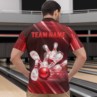 Custom Red Bowling Jersey for Men Bowling Team Shirts Bowling Uniform Polo & 1/4 Zip HNT162
