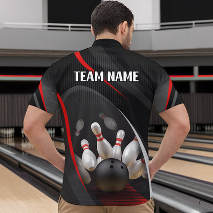 Red Bowling Shirts for Men Women Team Custom Bowling Polo & Quarter Zip Shirt MBL71