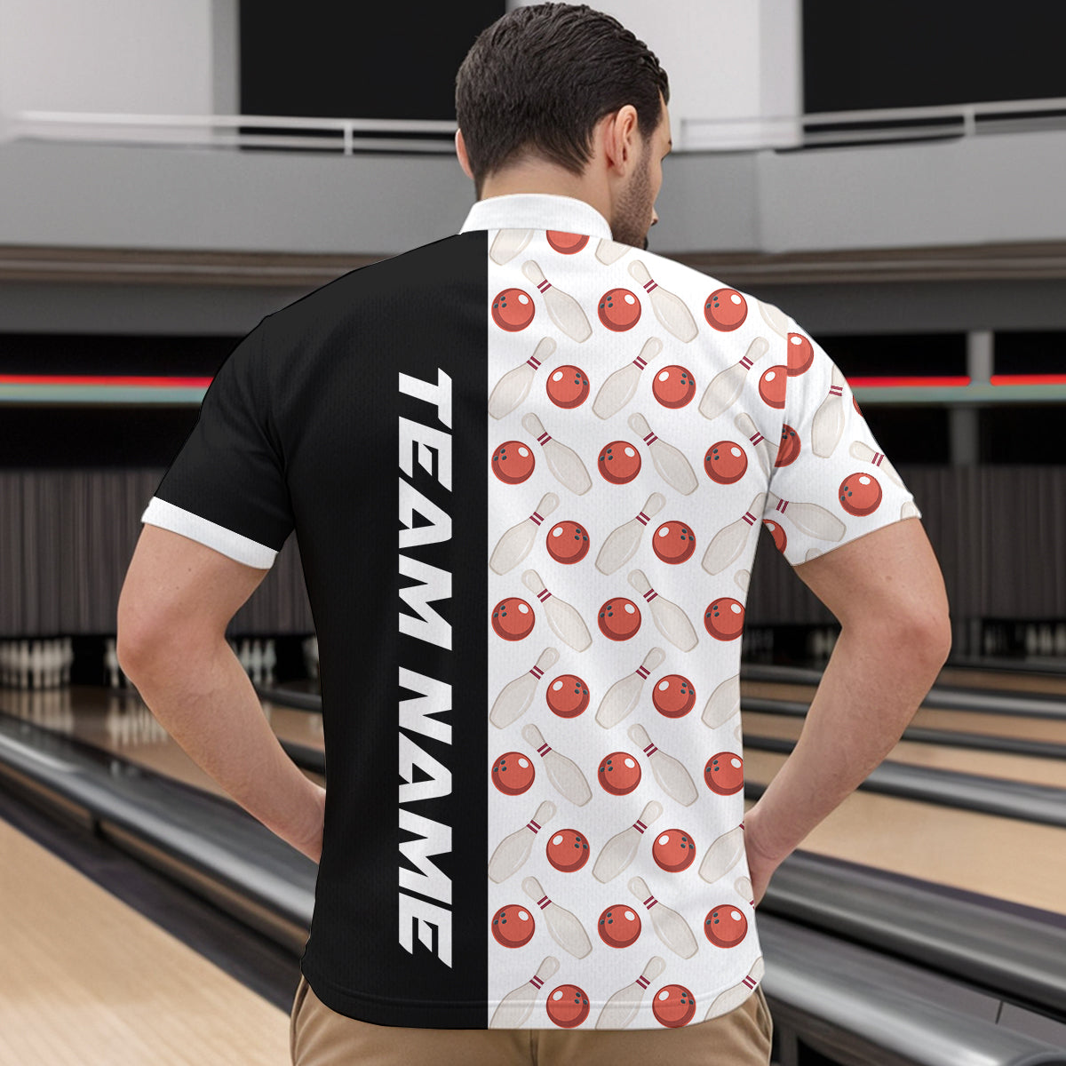 White Bowling Pattern Custom Men Bowling Polo & Quarter-Zip Shirts Bowling Team Jerseys HNT45
