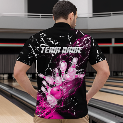Custom Pink Lightning Bowling Shirts for Men Women Team Bowling Polo & 1/4 Zip MBL80