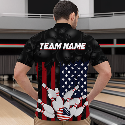 Custom American Flag Bowling Shirts for Men Women Patriotic Bowling Polo & 1/4 Zip MBL03