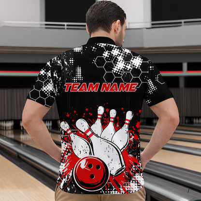 Red Watercolor Bowling Shirts Men Women Team Custom Bowling Polo & 1/4 Zip Shirt MBL60