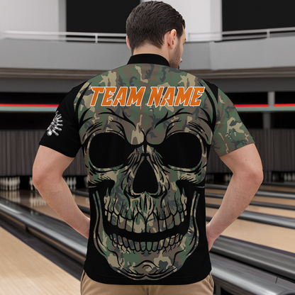 Camo Bowling Shirt Custom Skull Bowling Jersey Men Bowling Quarter-Zip Shirt For Team BDT284