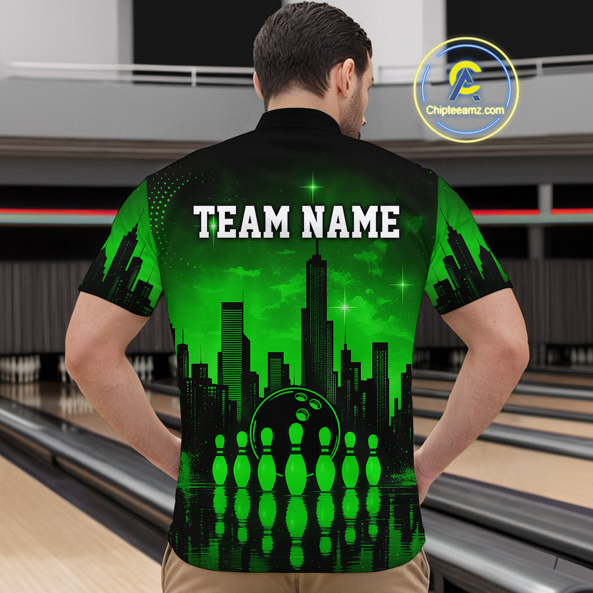 Green Bowling Custom Men Bowling Shirt Polo & Quarter-Zip Bowling Team Jerseys HNT66