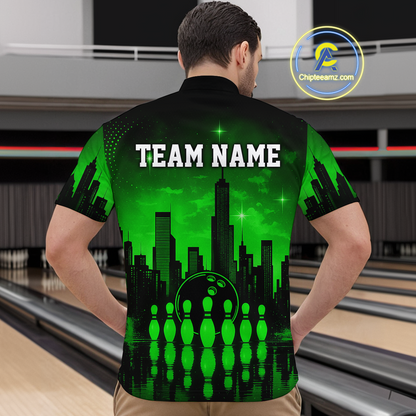 Green Bowling Custom Men Bowling Shirt Polo & Quarter-Zip Bowling Team Jerseys HNT66