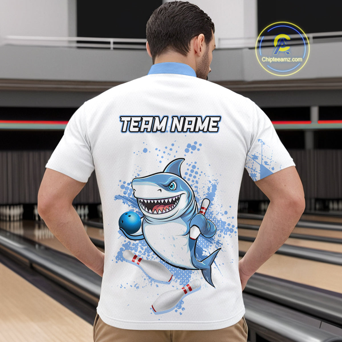 Blue Shark Bowling Custom Men Bowling Shirt Polo & Quarter-Zip Bowling Team Jerseys HNT62