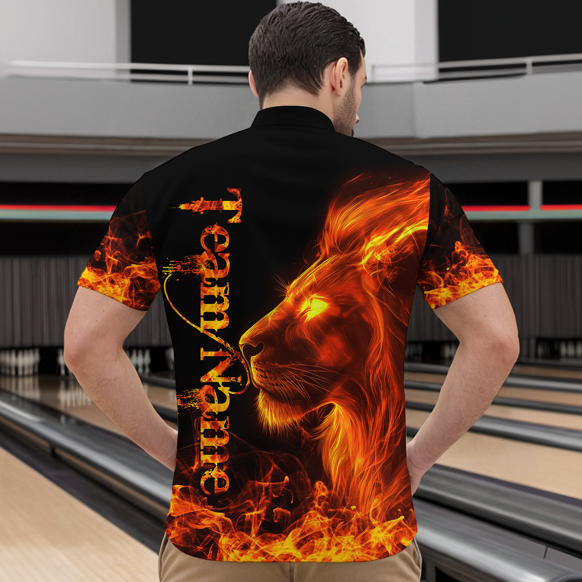 Orange Flaming Lion Bowling Custom Men Bowling Polo & Quarter-Zip Bowling Team Jerseys HNT43