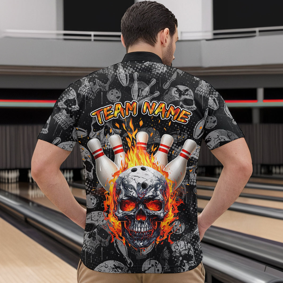 Men Skull Custom Bowling Team Shirts Unisex Bowling Men Short Sleeve Polo & Quarter-Zip HNT42
