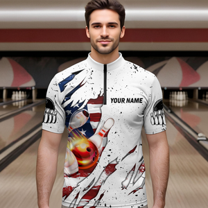 US Flag Bowling Shirt for Men 3D Custom Bowling Jersey Shirts Team Polo & Quarter-Zip HNT19