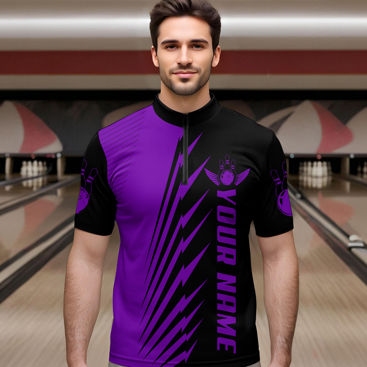 Custom Purple Bowling Shirts for Men Women Team Bowling Polo & 1/4 Zip Shirt MBL48