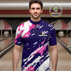 Custom Pink&Purple Bowling Shirts for Men Women Team Bowling Polo and Quarter Zip MBL117