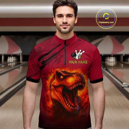 Red Dinosaur Bowling Custom Men Bowling Shirt Polo & Quarter-Zip Bowling Team Jerseys HNT72