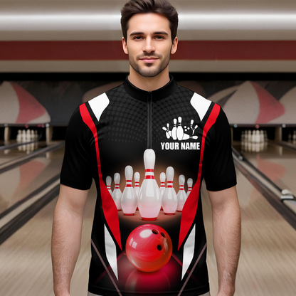 Red Bowling Shirt for Men and Women Bowling Jersey with Team Bowling Polo & 1/4 Zip MBL42