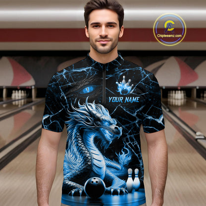 Ice Dragon Bowling Shirt Custom Bowling Team League Quarter-Zip Bowling Jersey Bowlers Gift QZT692