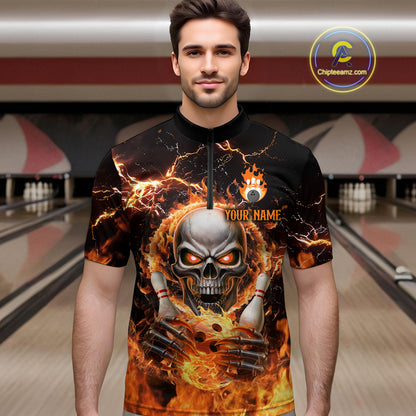 Skull Bowling Shirt Custom Thunder Flaming Bowling Jersey for Men Women Team MBL85