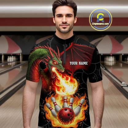 Flaming Dragon Bowling Shirt Custom for Men Women Bowling Team League MBL88