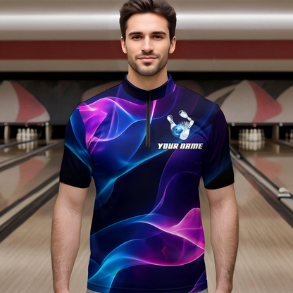 Custom Galaxy Bowling Jersey for Men Polo & 1/4 Zip Bowling Team Shirts Bowling League HNT156