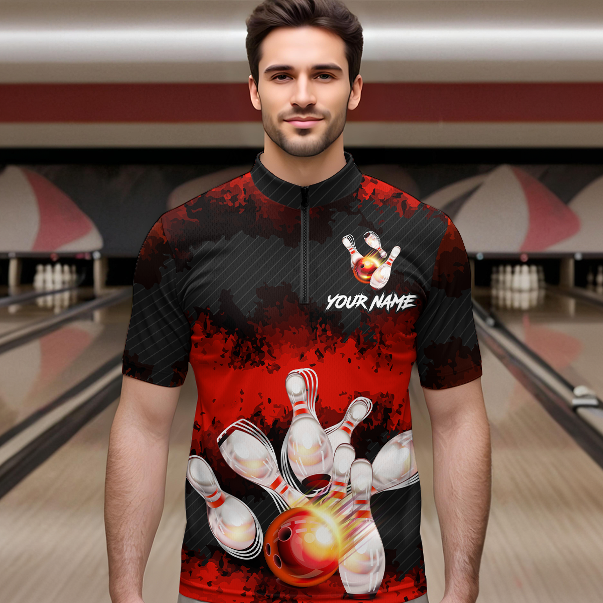 Customize Red Bowling Shirts for Men Women Team Bowling Polo & 1/4 Zip Shirts MBL81