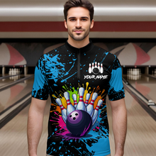 Load image into Gallery viewer, Custom Blue Watercolor Bowling Shirts for Men Women Team Funny Bowling Jersey MBL45