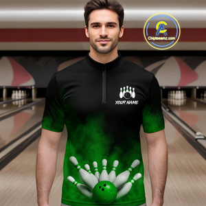 Green Smoke Bowling Shirts for Men Women Team Personalized Bowling Polo and Quarter Zip MBL130