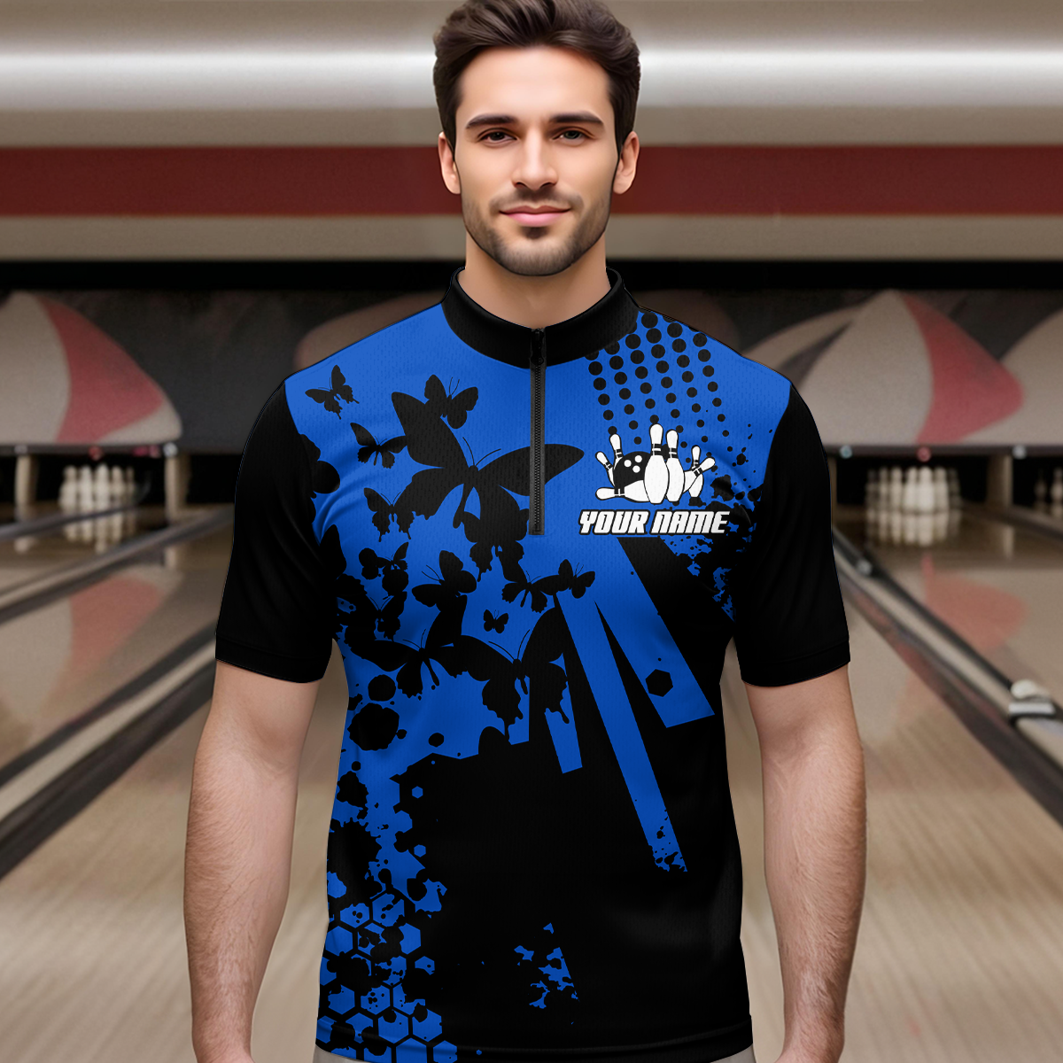Custom Blue Butterflies Bowling Shirts for Men Women Bowling Jersey Team Name MBL79