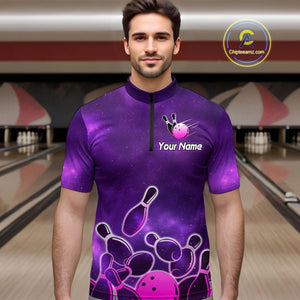 Purple Neon Bowling Shirts for Women Men Custom Team Bowling Polo & Quarter Zip MBL127