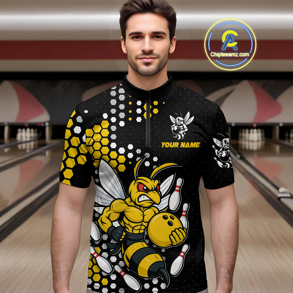 Custom Funny Bee Bowling Team Shirt Bowling Jersey for Men Bowling Outfit Gifts QZT721