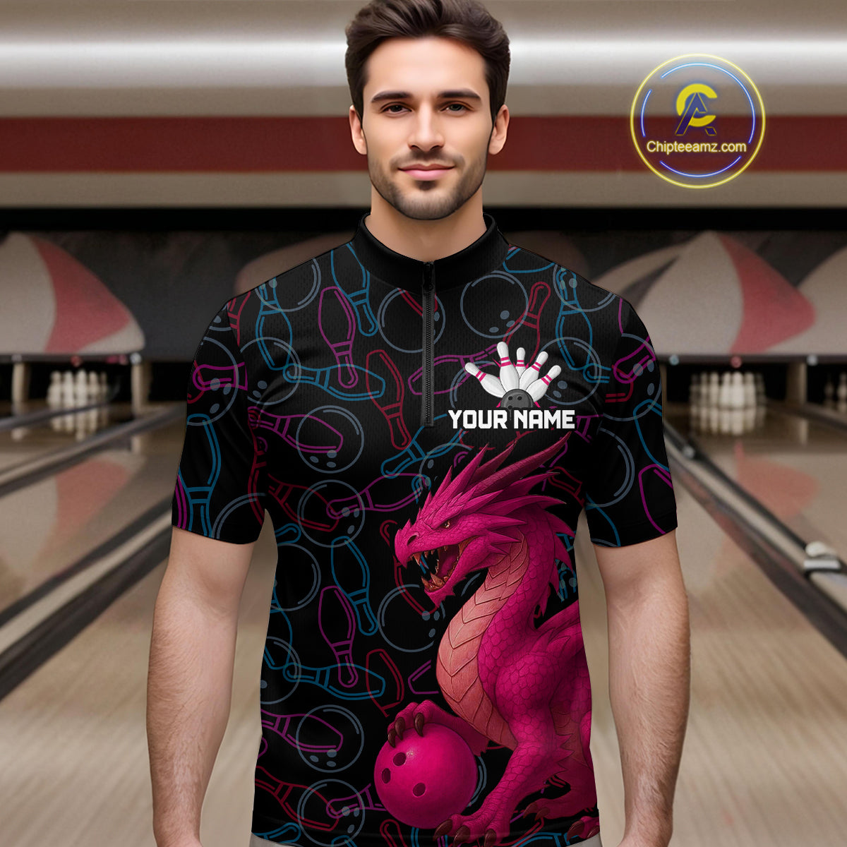 Pink Dragon Bowling Shirt Custom Bowling Jerseys for Men Women with Team Name MBL89