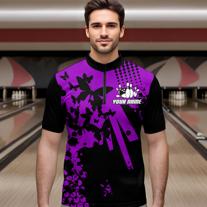 Custom Purple Butterflies Bowling Shirts for Men Women Bowling Jersey Team Name MBL79