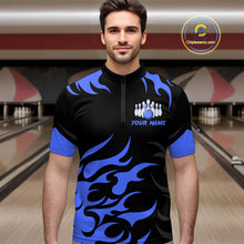 Load image into Gallery viewer, Black and Blue Flame Bowling shirts for Men Custom team bowling jerseys, mens bowling apparel NQS10267