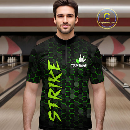 Custom Strike Green Bowling Men Bowling Shirt Polo & Quarter-Zip Bowling Team Jerseys HNT79