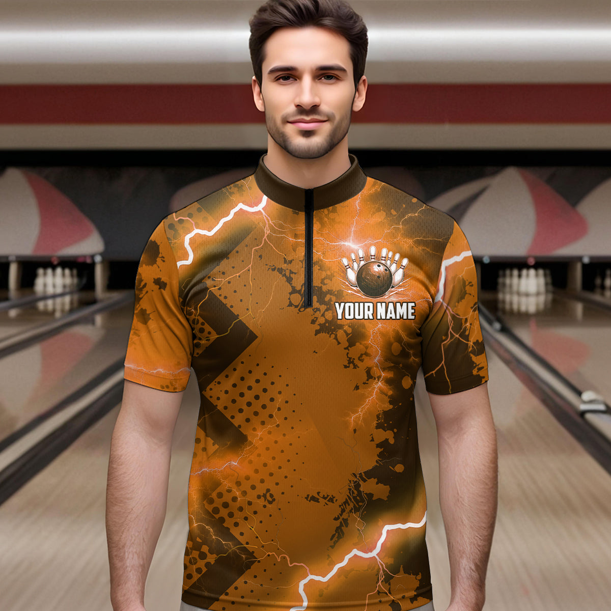 Thunder Lightning Bowling Shirt Orange Bowling Jersey Men Women Team Bowling Shirts MBL64