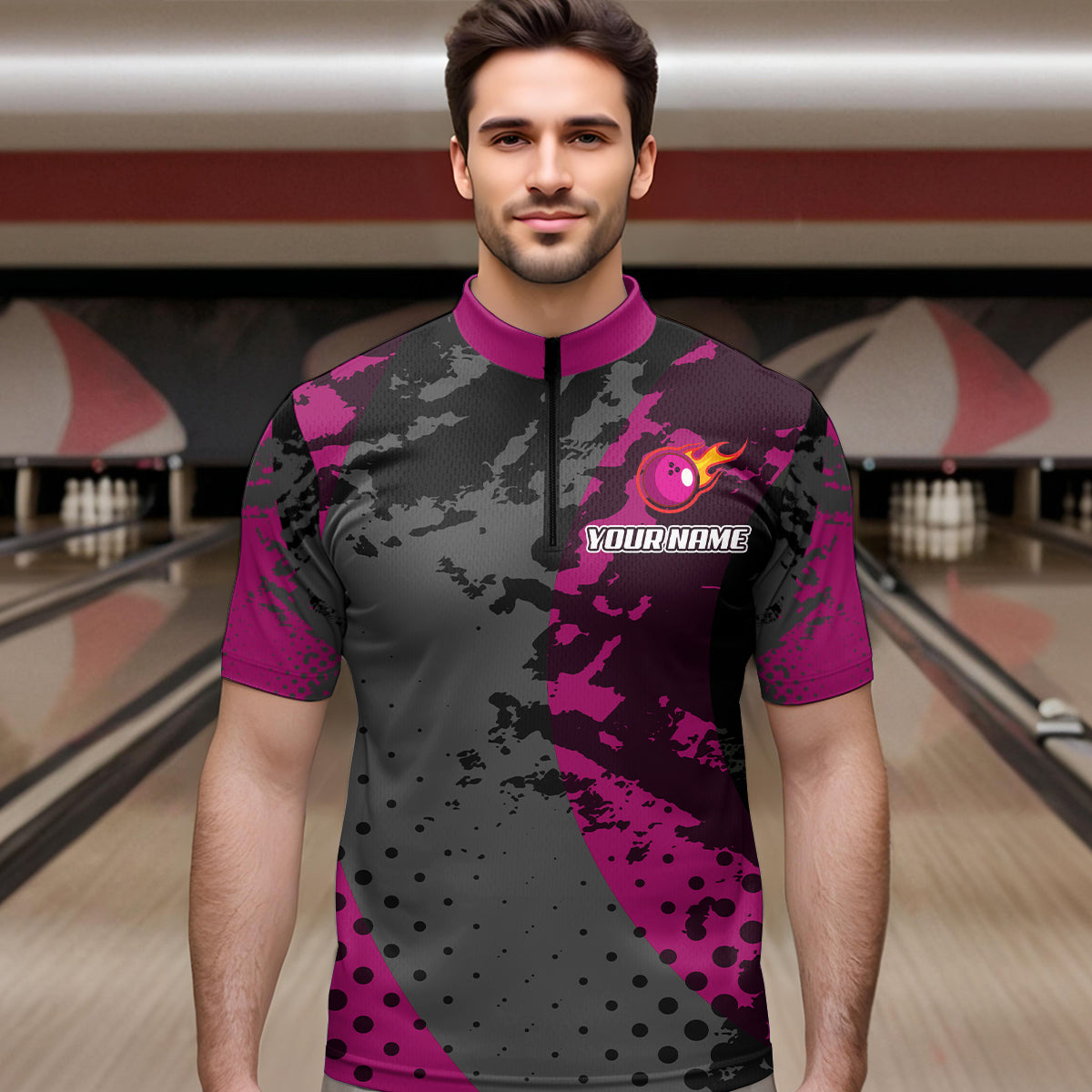 Fire Bowling Shirt Custom Pink Bowling Jersey for Men Women with Team Name MBL63