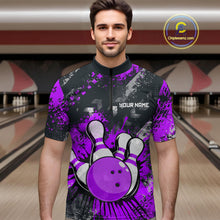 Load image into Gallery viewer, Purple Watercolor Bowling Shirts for Women Men Custom Team Bowling Polo&amp;1/4 Zip Shirt MBL110