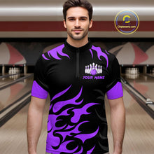 Load image into Gallery viewer, Black and Purple Flame Bowling shirts for Men Custom team bowling jerseys, mens bowling apparel NQS10269