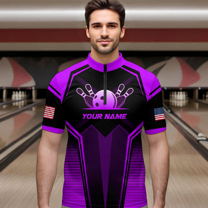Custom Purple Bowling Jersey for Men Bowling Team Shirts Bowling Uniform Polo & 1/4 Zip HNT158