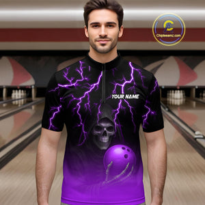 Custom Purple Thunder Skeleton Bowling Jersey for Men Bowling Polo & 1/4 Zip Bowling Team Shirts HNT108