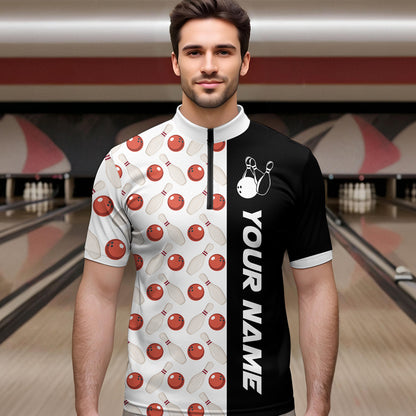 White Bowling Pattern Custom Men Bowling Polo & Quarter-Zip Shirts Bowling Team Jerseys HNT45